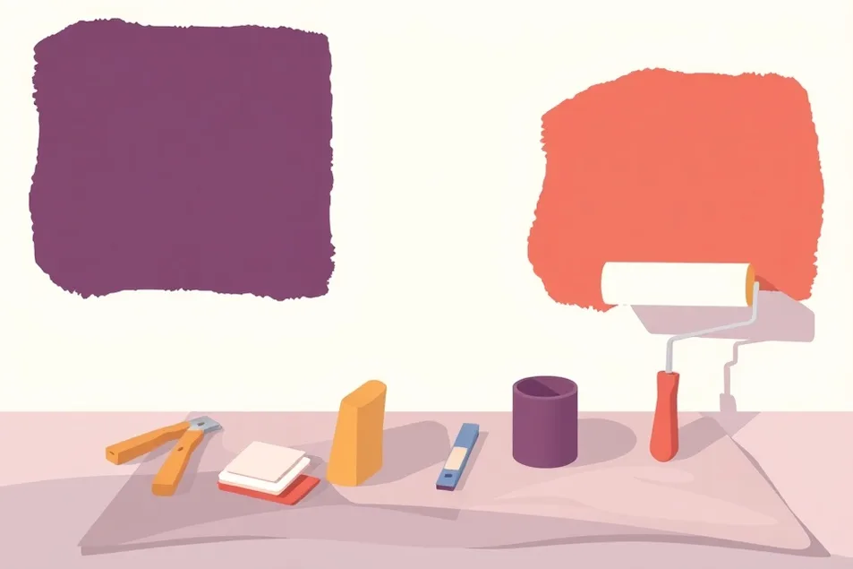 Outils de peinture disposés dans l'ordre des étapes du chantier