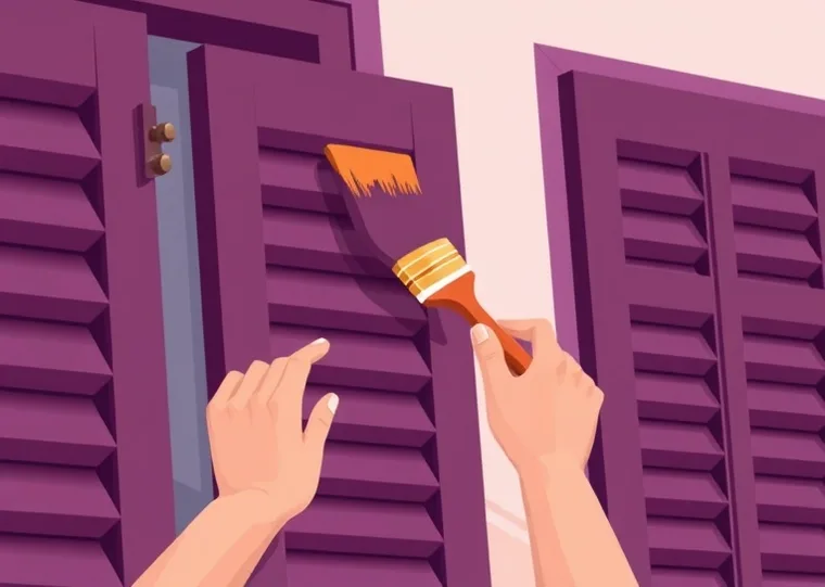 Mise en peinture au pinceau de volets et d'encadrements en bois