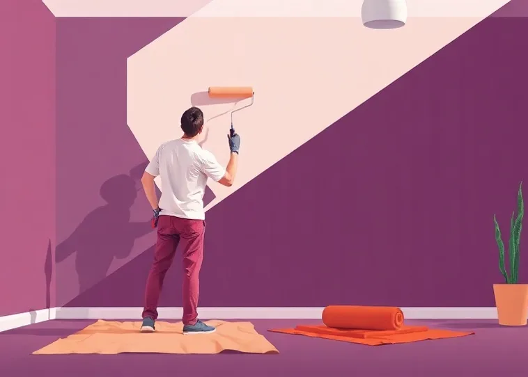 Peintre appliquant la peinture au rouleau sur un mur de salon